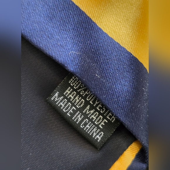 Tiemart Navy Blue and Gold Bar Striped Tie - Picture 6 of 6